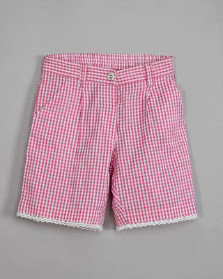 Seersucker crop top with check pattern cotton short set for girls