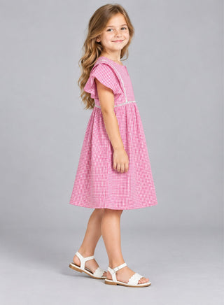 Seersucker check pattern short dress perfect for summers