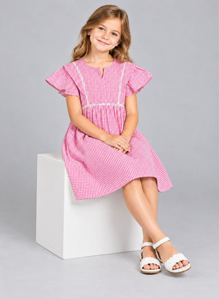 Seersucker check pattern short dress perfect for summers