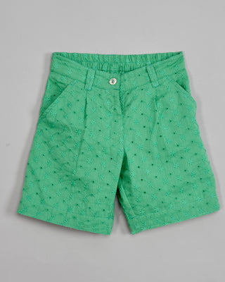 Green schiffli crop top with schiffli short sets for girls