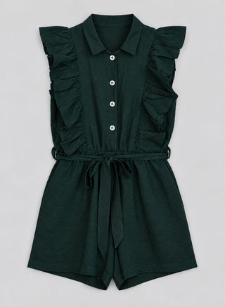 Rayon cotton collared dark green jumpsuit for girls