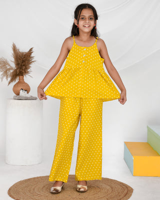 Cotton polka dots spaghetti top and palazzo set for girls
