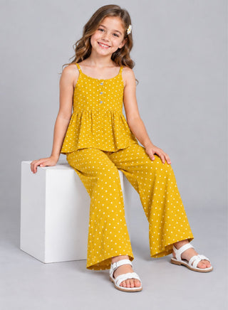 Cotton polka dots spaghetti top and palazzo set for girls