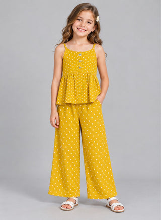 Cotton polka dots spaghetti top and palazzo set for girls