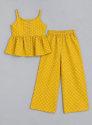 Cotton polka dots spaghetti top and palazzo set for girls