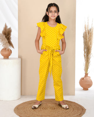 Cotton polka dots frilled jumpsuit for girls