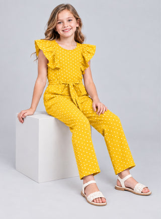 Cotton polka dots frilled jumpsuit for girls