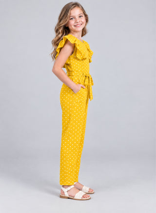 Cotton polka dots frilled jumpsuit for girls