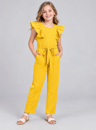 Cotton polka dots frilled jumpsuit for girls