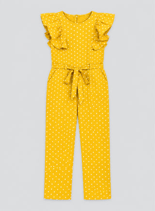 Cotton polka dots frilled jumpsuit for girls