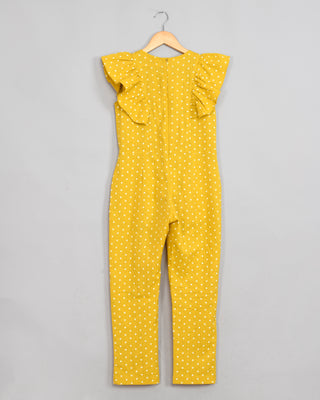 Cotton polka dots frilled jumpsuit for girls