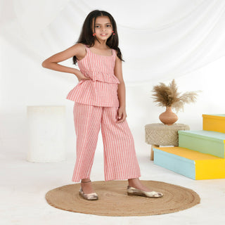 Cotton pink stripe top with palazzo set for girls