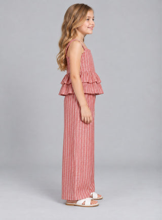 Cotton pink stripe top with palazzo set for girls