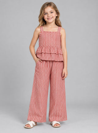 Cotton pink stripe top with palazzo set for girls