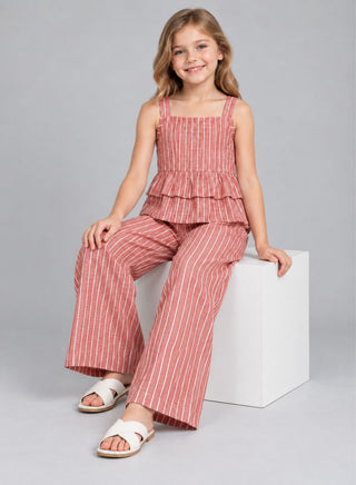 Cotton pink stripe top with palazzo set for girls