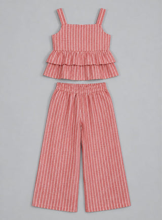 Cotton pink stripe top with palazzo set for girls
