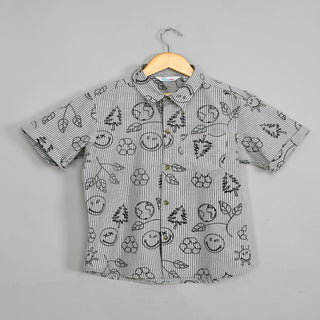 Pure cotton  shirt with smiley embroidery and short set for boys