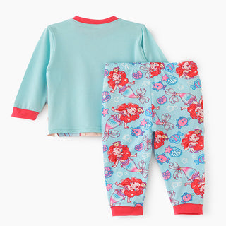 Mermaid glow in the dark print cotton top with pajama set for girls