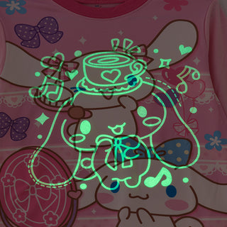 Cute bunnies glow in the dark print cotton top with pajama set for girls