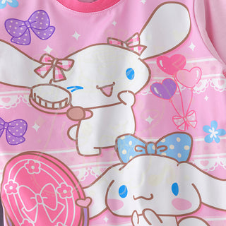 Cute bunnies glow in the dark print cotton top with pajama set for girls