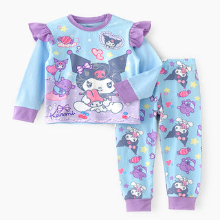 Cute characters glow in the dark print cotton top with pajama set for girls