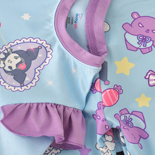 Cute characters glow in the dark print cotton top with pajama set for girls