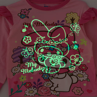 My melody characters glow in the dark print cotton top with pajama set for girls