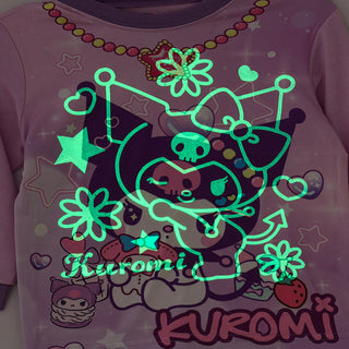 Kuromi glow in the dark print cotton top with pajama set for girls