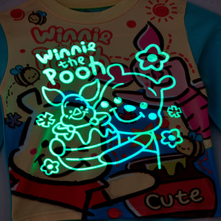 Cute bear glow in the dark print cotton top with pajama set for boys