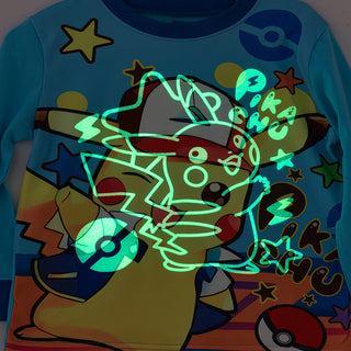 Pikachu printed glow in the dark cotton t-shirt with pajama set for boys