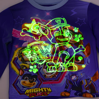 Mighty pups printed glow in the dark cotton t-shirt with pajama set for boys