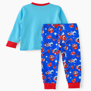 Supermario printed glow in the dark cotton t-shirt with pajama set for boys