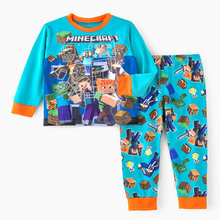 Pixelated adventure printed glow in the dark cotton t-shirt with pajama set for boys