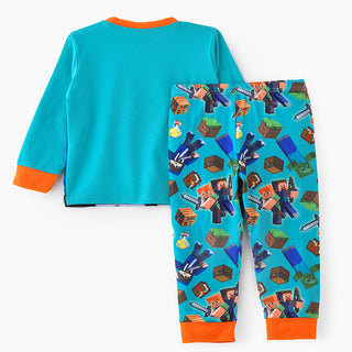 Pixelated adventure printed glow in the dark cotton t-shirt with pajama set for boys