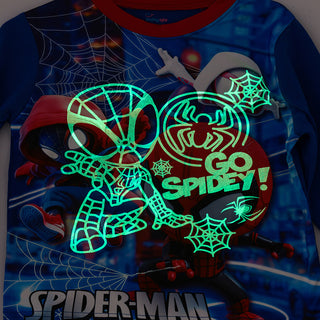 Heroic webbed printed glow in the dark cotton t-shirt with pajama set for boys