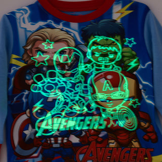 Superhero alliance printed glow in the dark cotton t-shirt with pajama set for boys