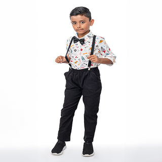 All over printed shirt with pants and suspender set