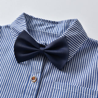 Stripe shirt with solid pant  along with bow tie and suspender set