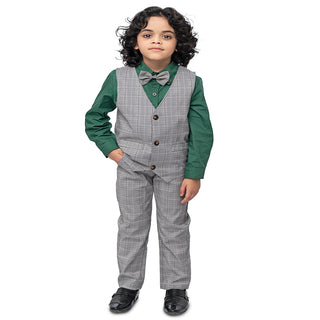 Plain shirt with checked pattern waistcoat and pants set with bow