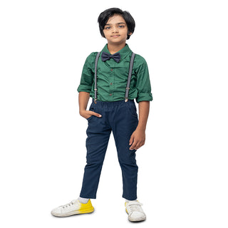 Solid green shirt with pant bow tie and suspender set
