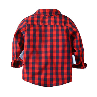 Red and black checked shirt with denim set