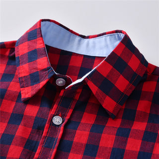 Red and black checked shirt with denim set