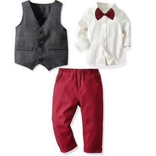 White shirt with solid pant and waistcoat set with bow tie