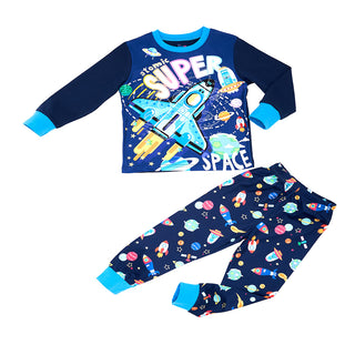 Space Rocket Glow-in-the-Dark Cotton Pajama Set for Boys