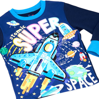 Space Rocket Glow-in-the-Dark Cotton Pajama Set for Boys