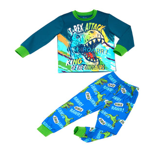 T-Rex Attack Glow-in-the-Dark Cotton Pajama Set for Boys