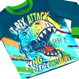 T-Rex Attack Glow-in-the-Dark Cotton Pajama Set for Boys