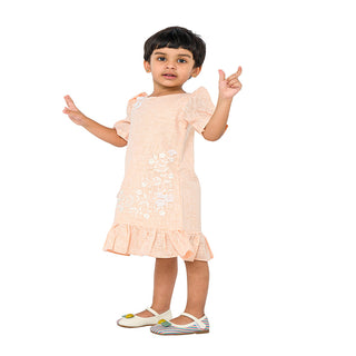 Elegant Peach Dress with Floral Embroidery for Stylish Girls