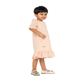 Elegant Peach Dress with Floral Embroidery for Stylish Girls