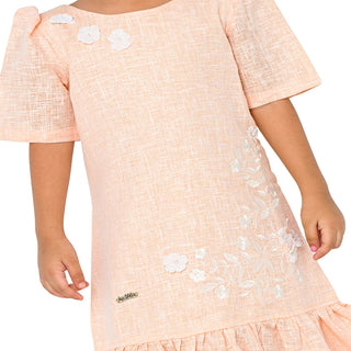 Elegant Peach Dress with Floral Embroidery for Stylish Girls